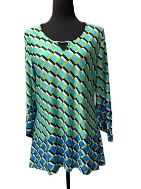 Kim Rogers Geometric Long-Sleeve Swing Tunic Top - Size M boho Chic